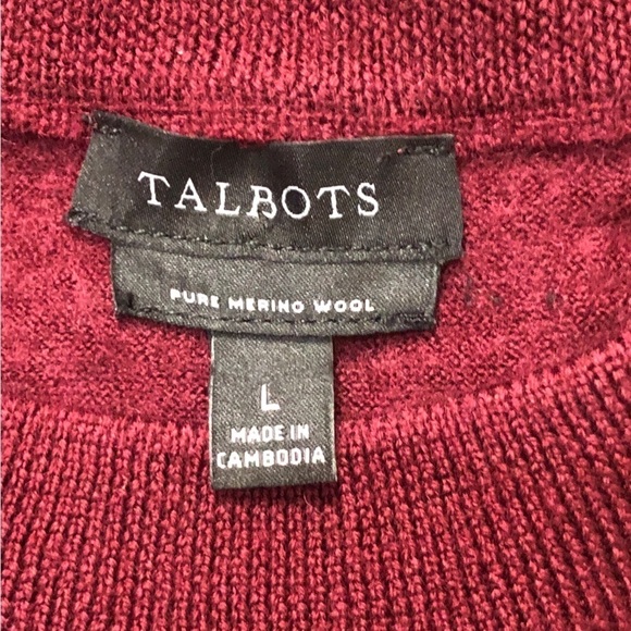 Talbots - KH2358 Pure Merino Wool Burgundy Crew Neck Sweater - Size Large - Picture 3 of 4